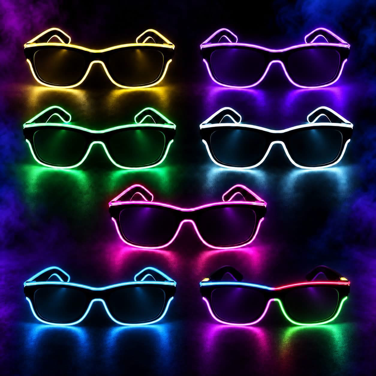 Neon light LED rechargable glasses Purple Clear lenses - Image 2